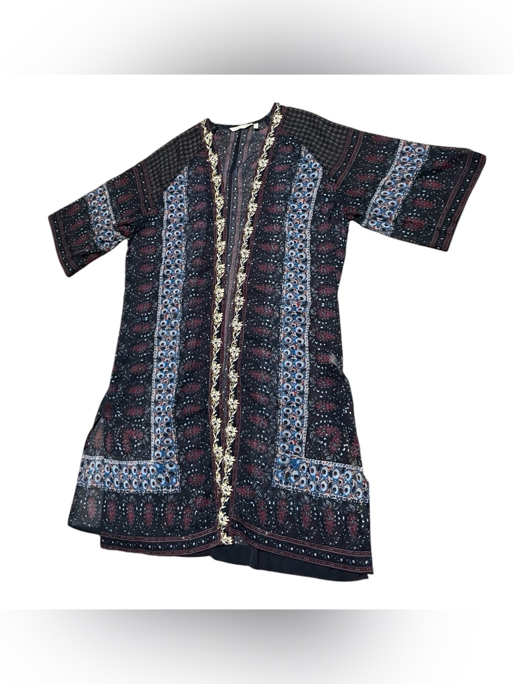 Soft Surroundings Alejandra Kimono duster sheer open front embroidery sz S/M